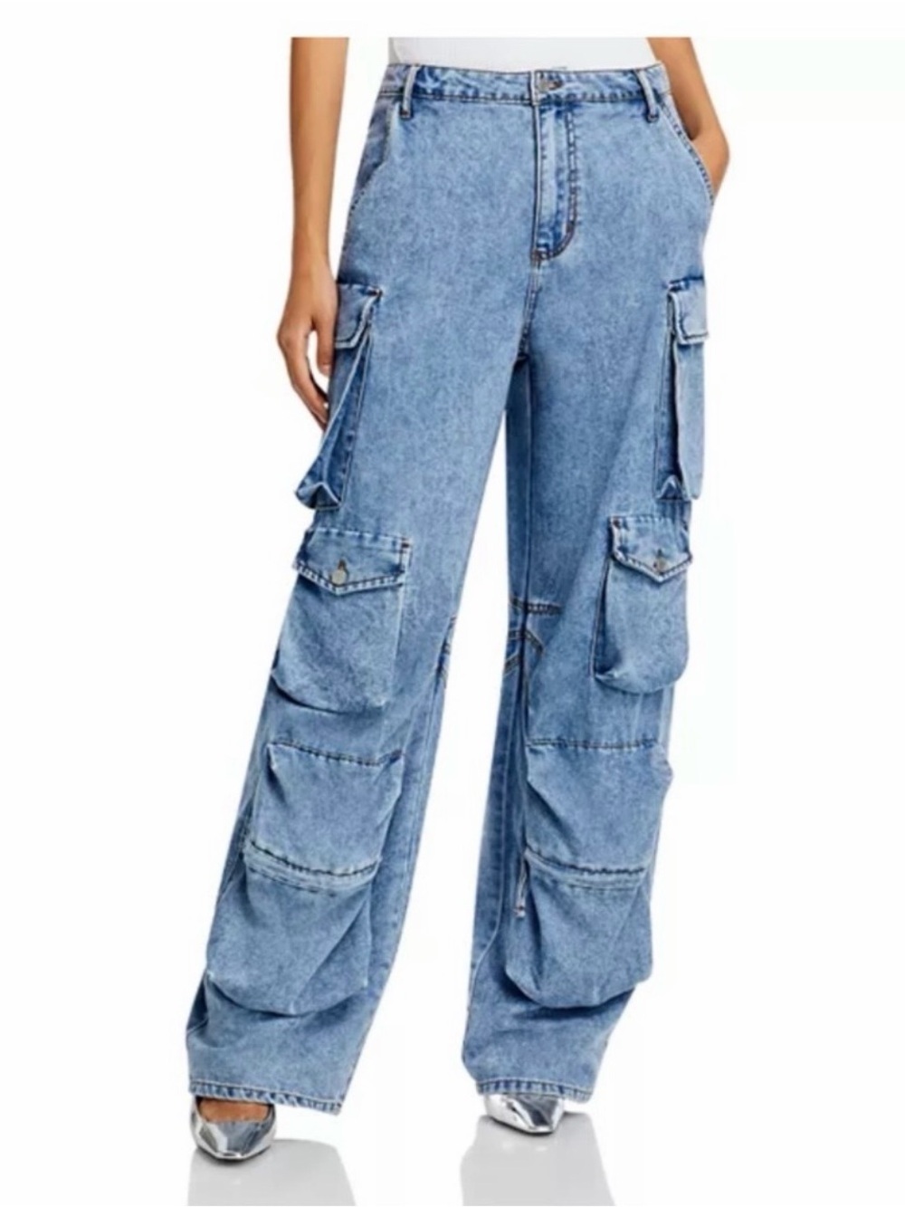 AFRM Light Blue Wide-Leg Cargo Jeans Sz 29 NWT